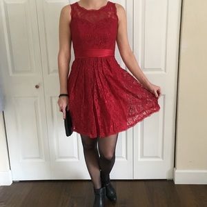 Red lace keyhole back dress
